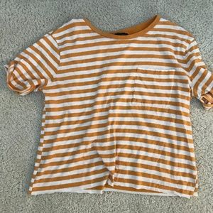 Yellow/white striped cropped shirt